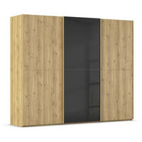 SCHWEBETÜRENSCHRANK 270/223/68 cm 3-türig Schwarz, Eichefarben  - Eichefarben/Schwarz, Design, Glas/Holz (270/223/68cm) - Novel