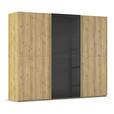 SCHWEBETÜRENSCHRANK 270/223/68 cm 3-türig Schwarz, Eichefarben  - Eichefarben/Schwarz, Design, Glas/Holz (270/223/68cm) - Novel