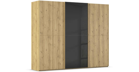 SCHWEBETÜRENSCHRANK 270/223/68 cm 3-türig Schwarz, Eichefarben  - Eichefarben/Schwarz, Design, Glas/Holz (270/223/68cm) - Novel