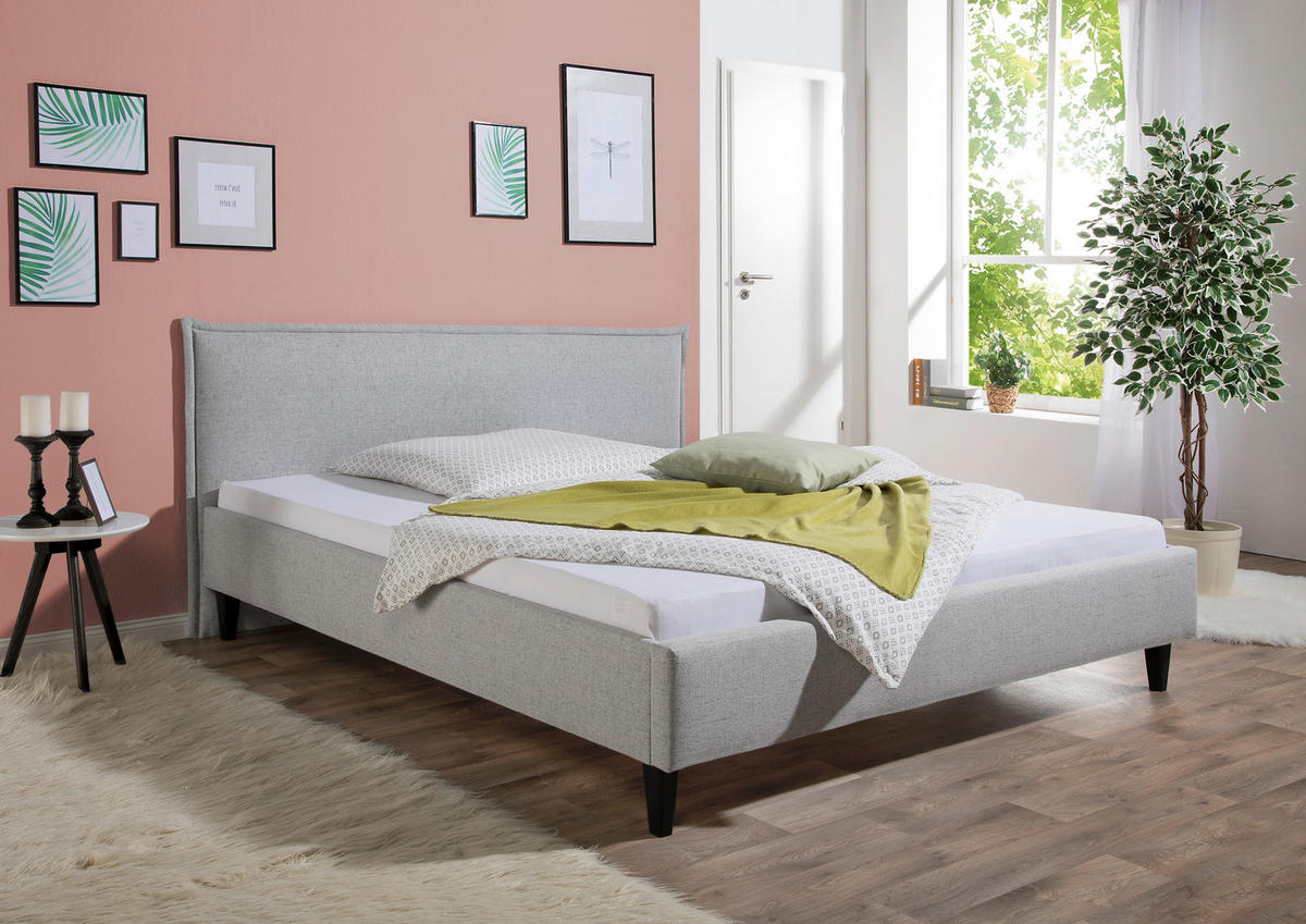 POLSTERBETT 200/200 cm,  in Hellgrau,  - Hellgrau/Schwarz, MODERN, Holz/Textil (200/200cm) - Livetastic
