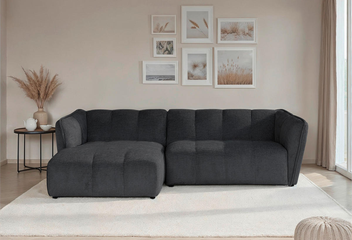 ECKSOFA LIVOLI in Chenille Grau  160/246 cm  - Schwarz/Grau, Design, Textil (160/246cm) - MID.YOU