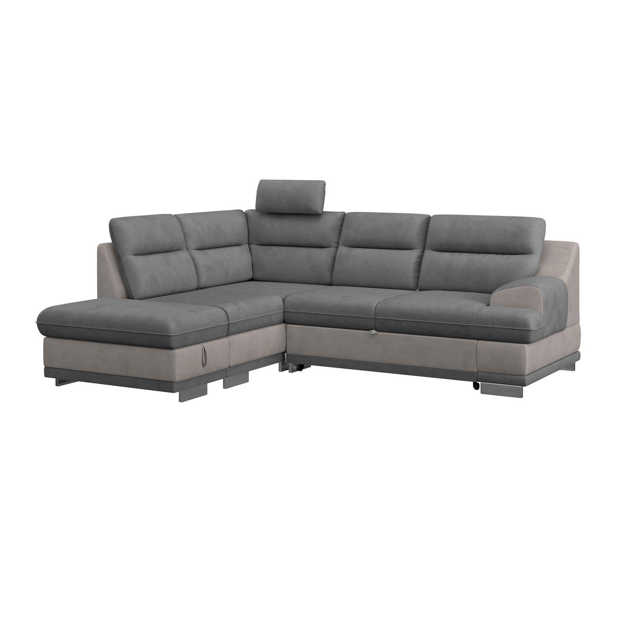 WOHNLANDSCHAFT in Velours Grau, Dunkelgrau  - Chromfarben/Dunkelgrau, Konventionell, Textil/Metall (217/264cm) - MID.YOU