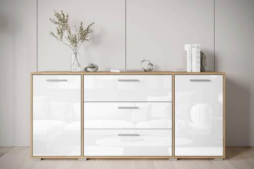 SIDEBOARD  in 150/68/40 cm  - Weiß Hochglanz/Eiche Wotan, Basics, Holzwerkstoff/Kunststoff (150/68/40cm) - MID.YOU