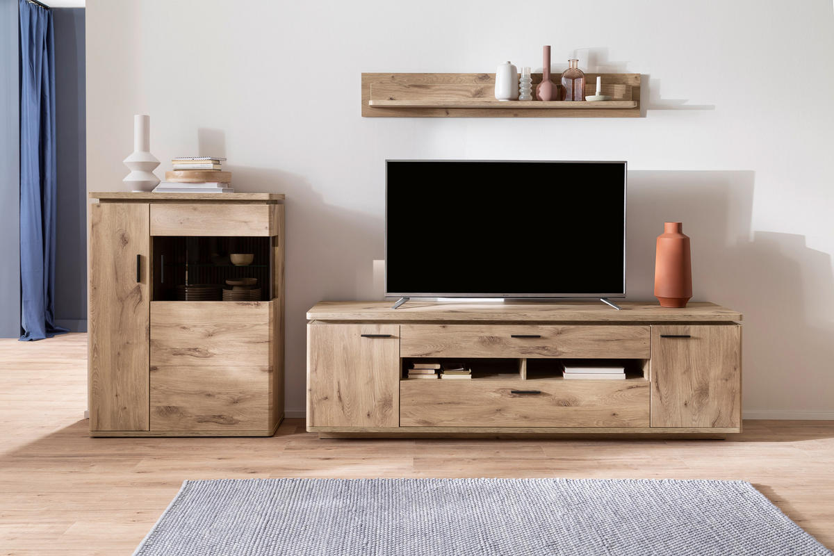 WOHNWAND 3-teilig  in Eichefarben 310/181/50 cm  - Eichefarben/Anthrazit, Konventionell, Glas/Holzwerkstoff (310/181/50cm) - Cantus