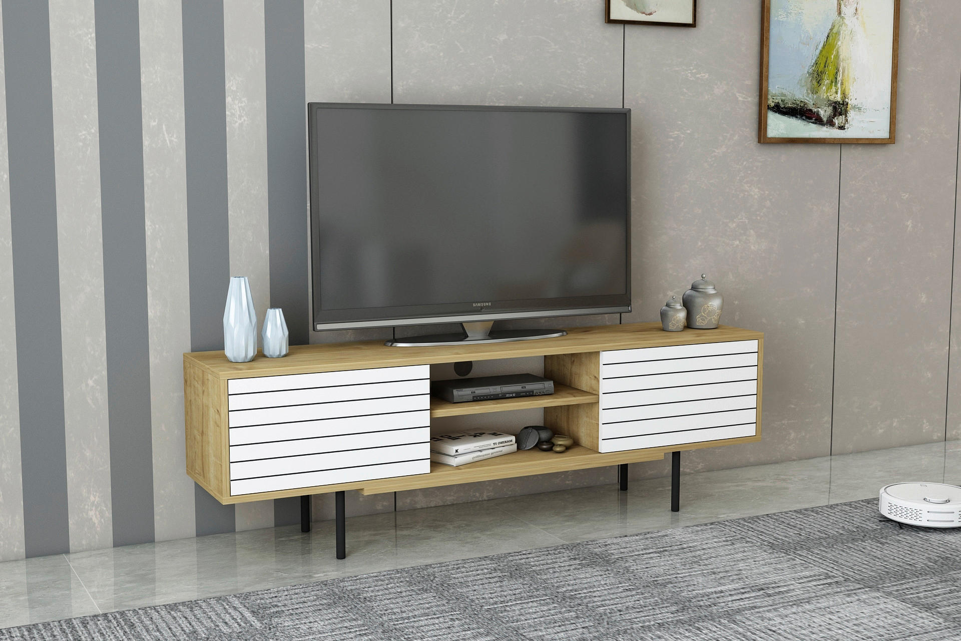LOWBOARD 160/50,5/35 cm  - Eichefarben/Schwarz, Design, Holzwerkstoff (160/50,5/35cm) - Livetastic