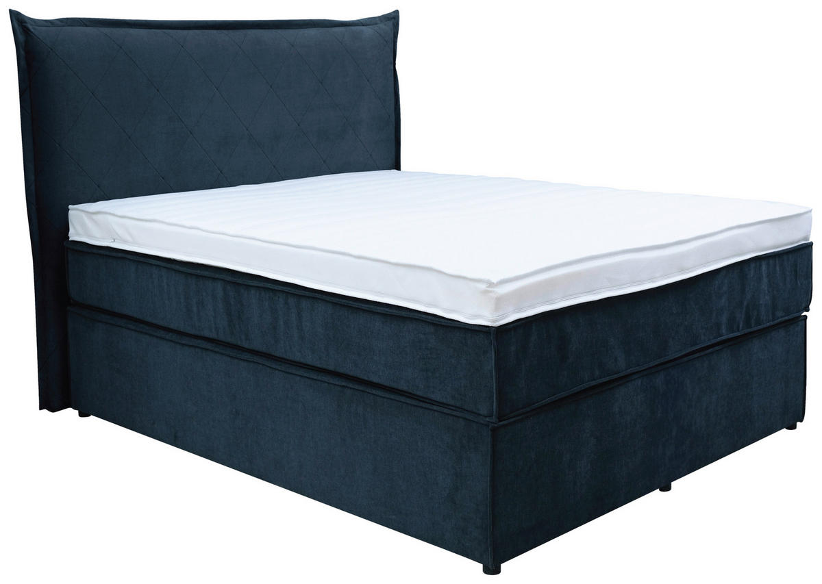 BOXSPRINGBETT 120/200 cm,  in Dunkelblau,  - Schwarz/Dunkelblau, KONVENTIONELL, Kunststoff/Textil (120/200cm) - Boxxx