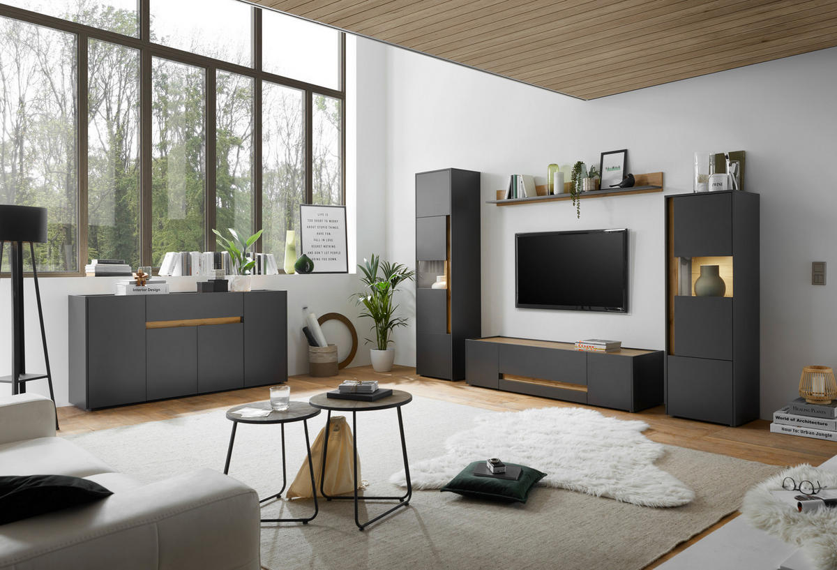 SIDEBOARD  223/86/40 cm 2 Schublade(n)  - Anthrazit/Eiche Wotan, Design, Holzwerkstoff/Kunststoff (223/86/40cm) - Modante