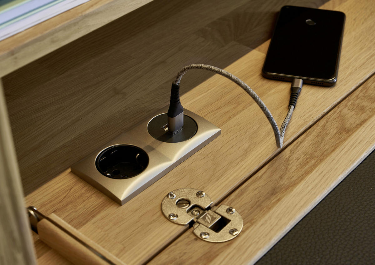 SEKRETÄR Weiß, Eichefarben  122/124/47 cm  - Edelstahlfarben/Eichefarben, Natur, Leder/Glas (122/124/47cm) - Valnatura