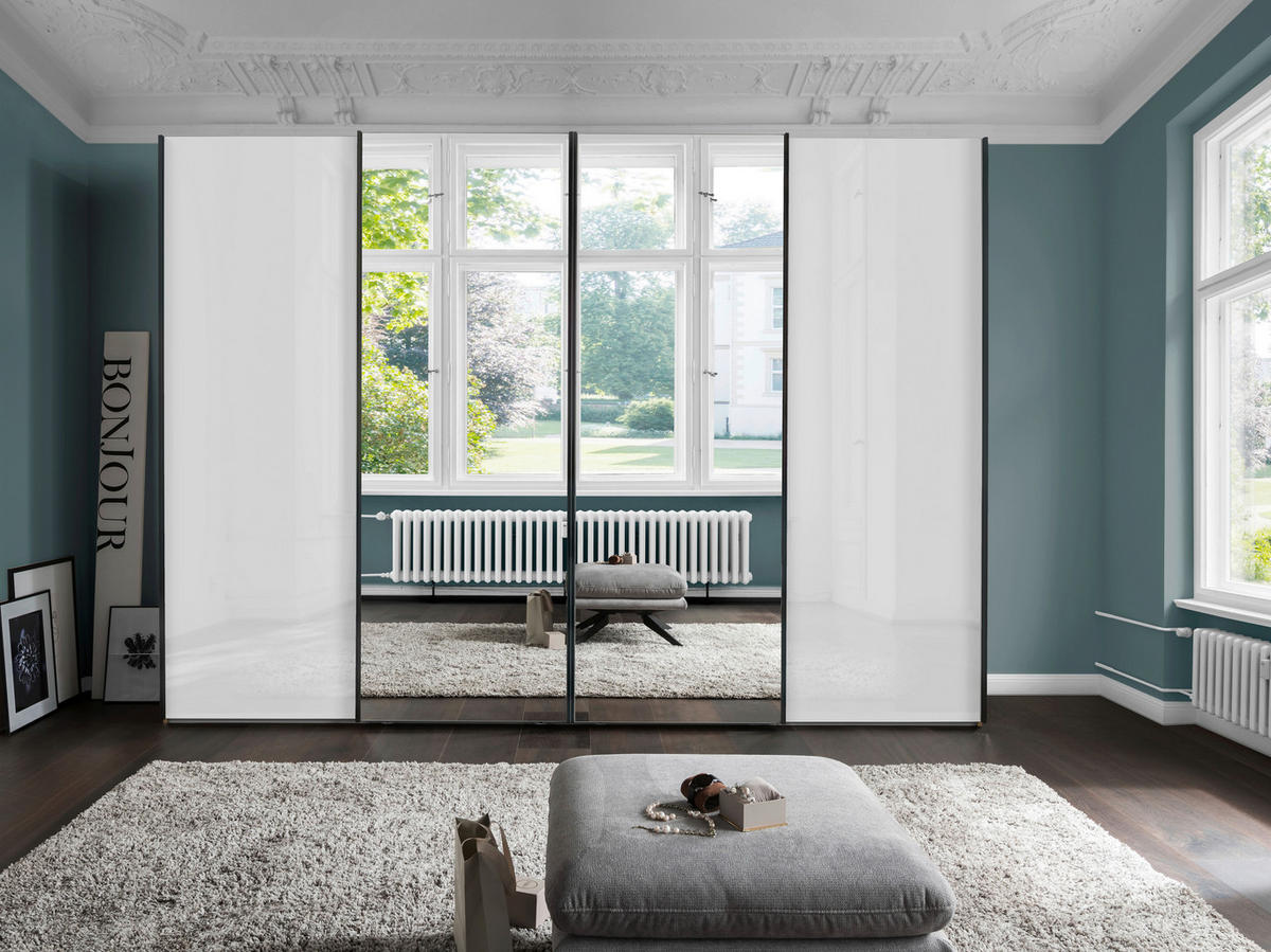 SCHWEBETÜRENSCHRANK in Weiss, Eiche Bianco  - Schieferfarben/Weiss, Konventionell, Glas/Holzwerkstoff (300/217/67cm) - Dieter Knoll