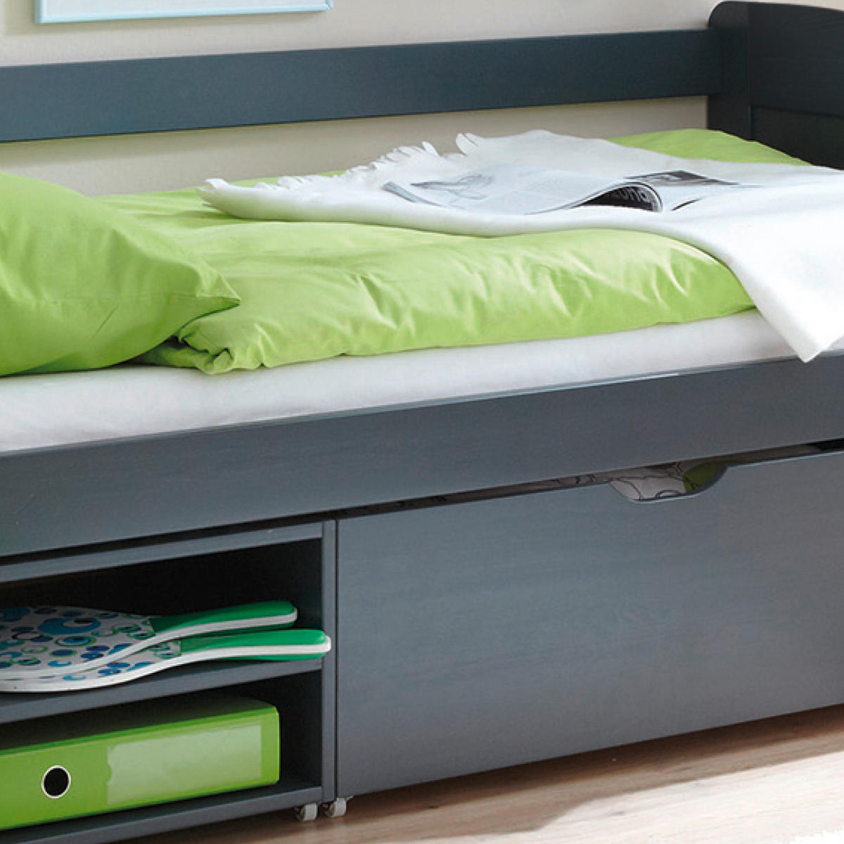 STAURAUMBETT 90/200 cm  in Dunkelgrau   - Dunkelgrau, Modern, Holz (90/200cm) - MID.YOU