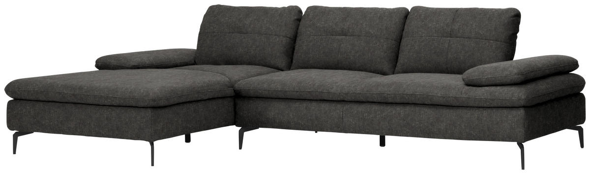 ECKSOFA in Velours Dunkelgrau  - Dunkelgrau/Schwarz, Design, Textil/Metall (179/301cm) - Chilliano