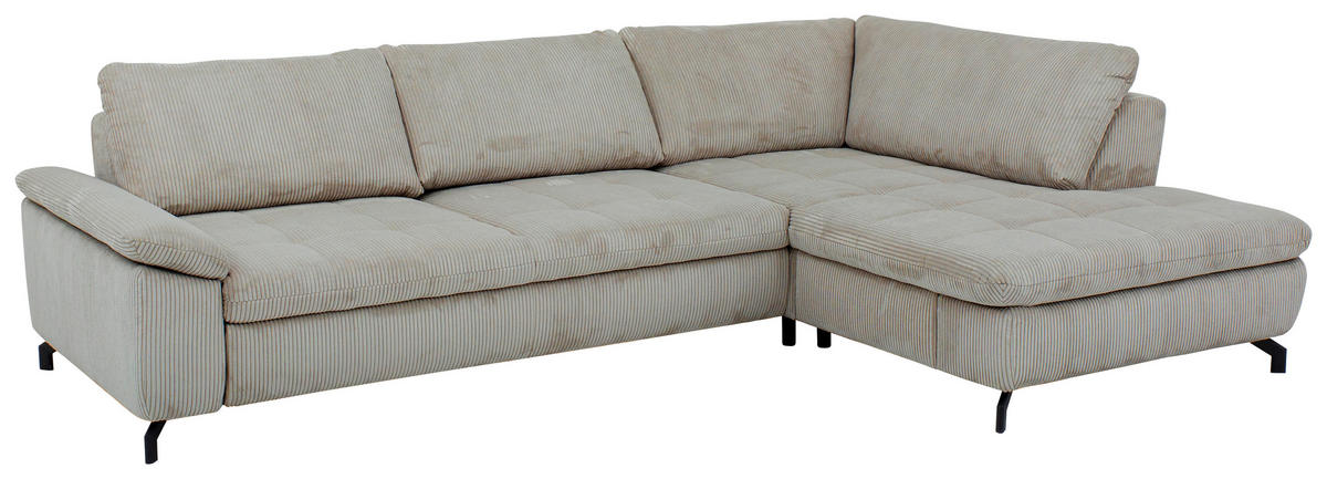 ECKSOFA in Cord, Velours Hellgrün  - Schwarz/Hellgrün, Design, Textil/Metall (291/197cm) - Beldomo Style