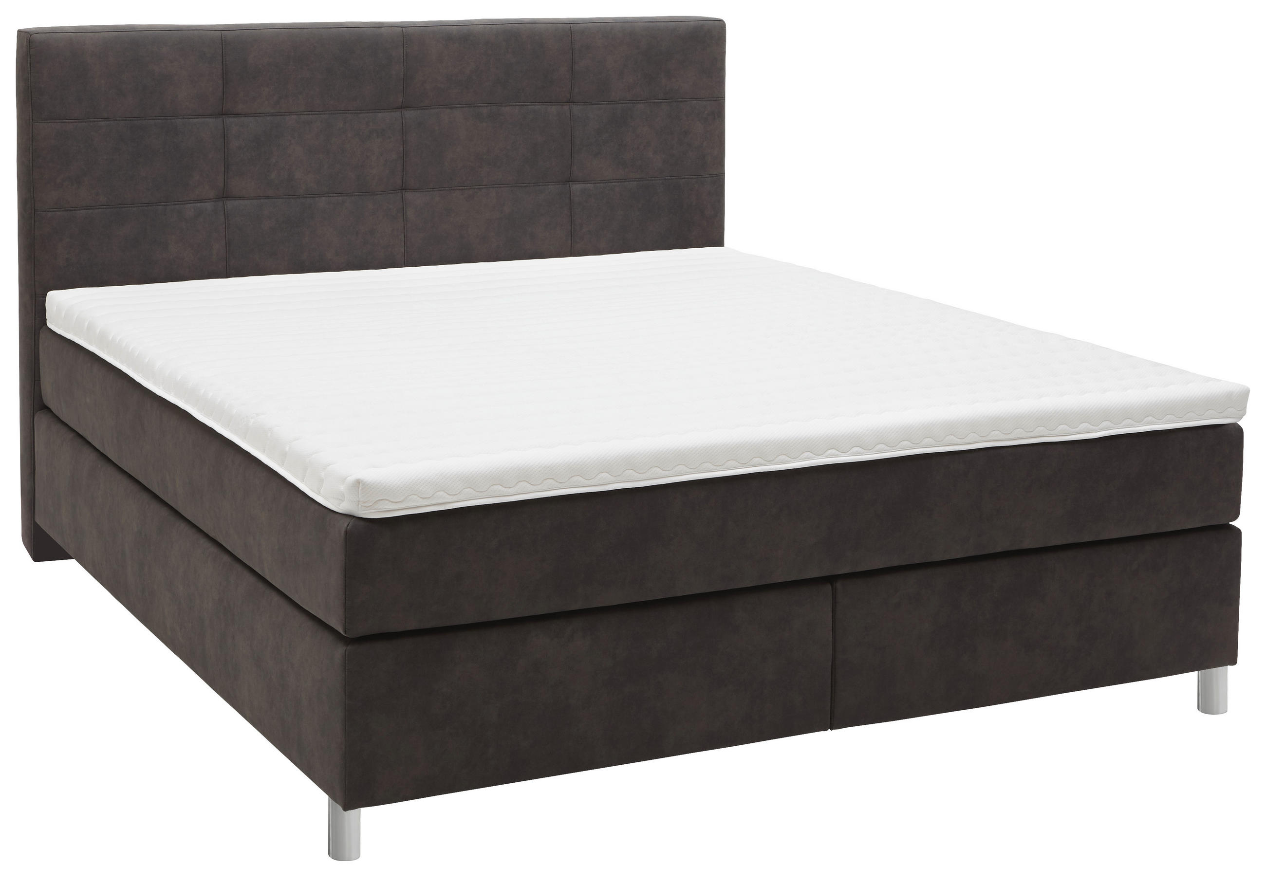 BOXSPRINGBETT 180/200 cm,  in Schlammfarben, Matratze, gepolstertes Kopfteil, Topper, H2 + H2 = mittel  - Chromfarben/Schlammfarben, KONVENTIONELL, Kunststoff/Textil (180/200cm) - Voleo