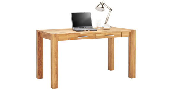 SCHREIBTISCH in Holz 140/76/70 cm - Eichefarben/Alufarben, Natur, Holz/Kunststoff (140/76/70cm) - Linea Natura