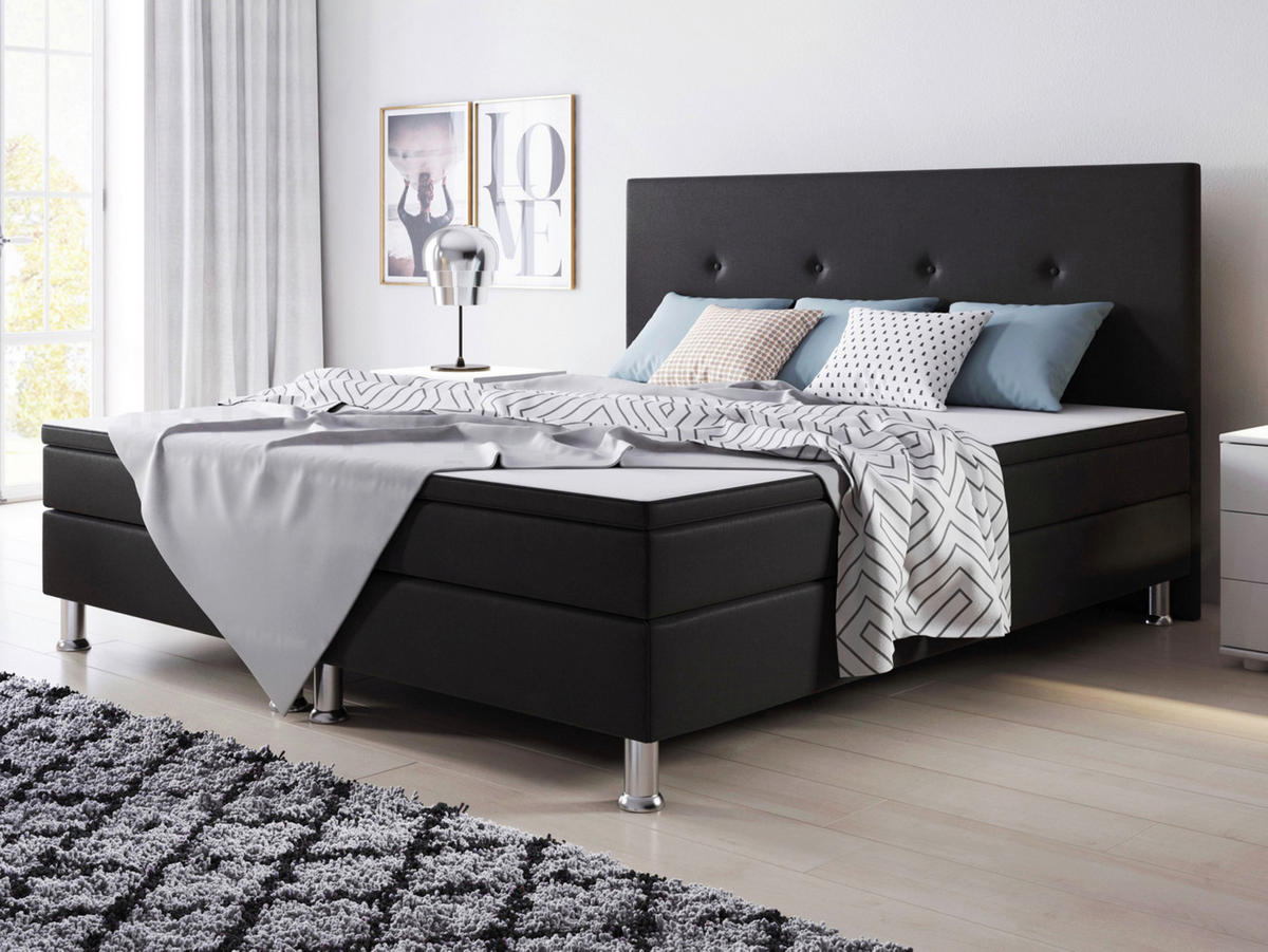 BOXSPRINGBETT  in Schwarz  - Silberfarben/Schwarz, KONVENTIONELL, Textil/Metall (180/115/210cm) - MID.YOU