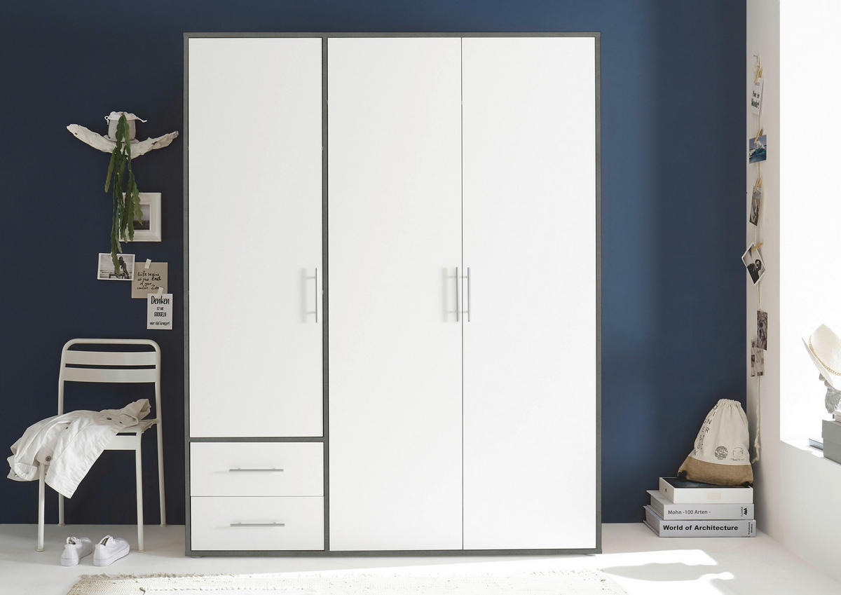 DREHTÜRENSCHRANK in Grau, Weiss  - Weiss/Alufarben, Konventionell, Holzwerkstoff/Kunststoff (155/195/60cm) - Carryhome