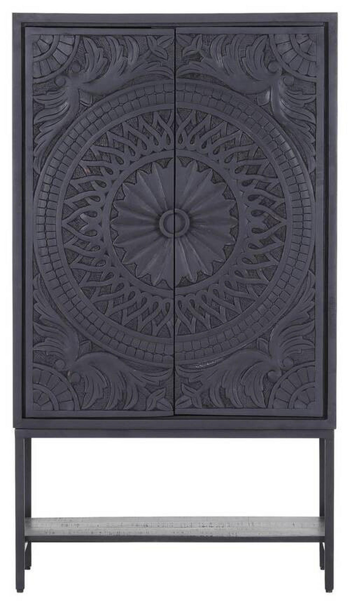 BARSCHRANK Mangoholz massiv Schwarz  - Schwarz, Design, Holz/Metall (90/160/45cm) - Landscape