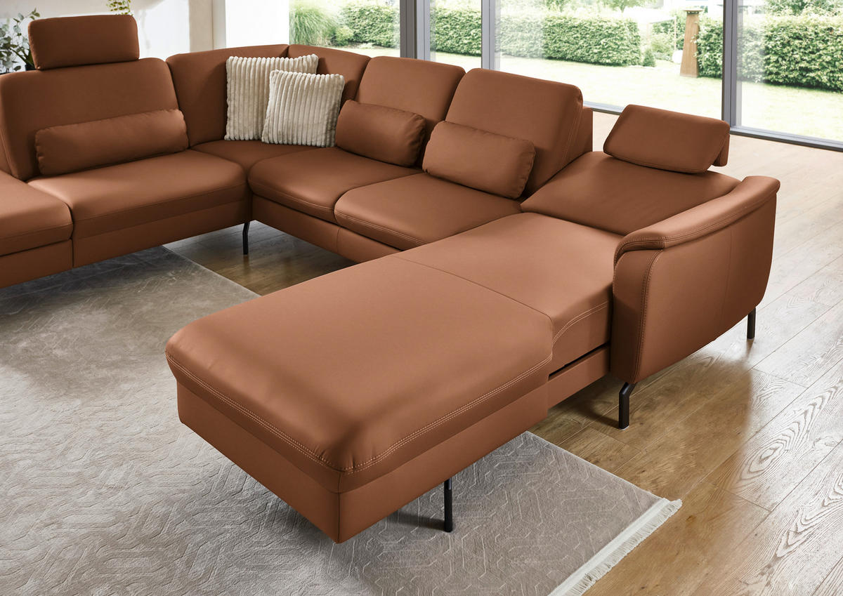 WOHNLANDSCHAFT Beldomo premium in Echtleder Cognac  - Cognac/Schwarz, KONVENTIONELL, Leder/Metall (224/306/168cm) - Beldomo Premium