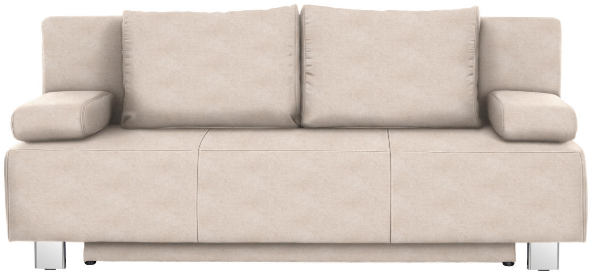 SCHLAFSOFA in Flachgewebe Sandfarben  - Sandfarben/Chromfarben, Design, Textil/Metall (197/88/89cm) - Xora