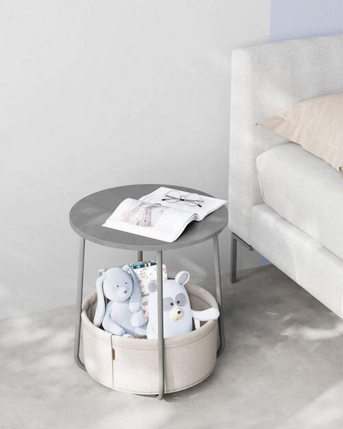 BEISTELLTISCH in Holz, Metall, Textil 45/45/51 cm  - Weiß/Grau, Design, Holz/Textil (45/45/51cm) - Boxxx