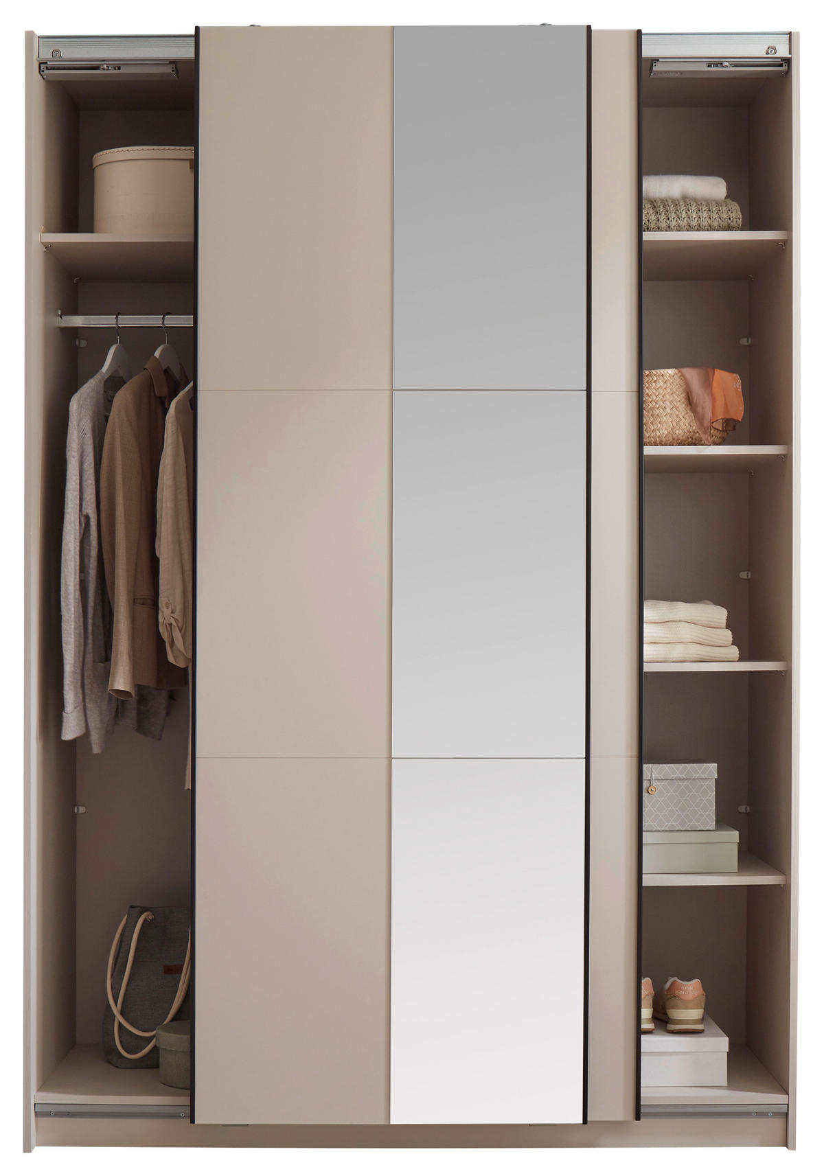 SCHWEBETÜRENSCHRANK  in Kaschmir  - Kaschmir/Schwarz, KONVENTIONELL, Holzwerkstoff/Metall (151/219/60cm) - Boxxx
