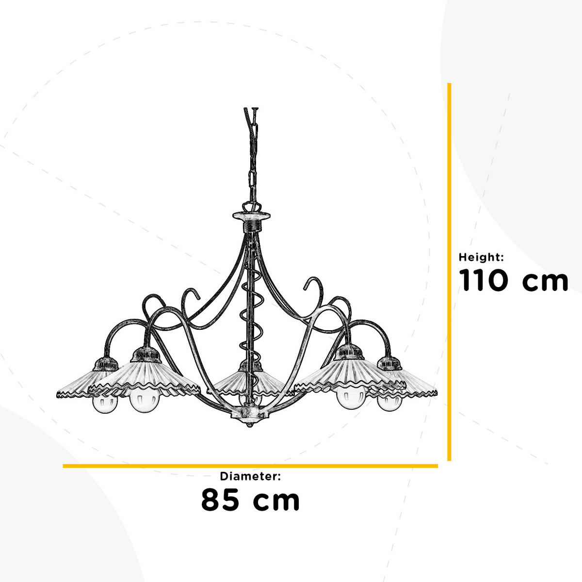 KRONLEUCHTER 85/110 cm   - Bernsteinfarben, KONVENTIONELL, Keramik/Metall (85/110cm)