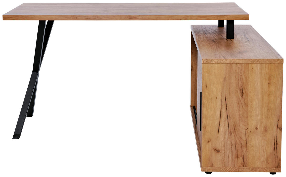 ECKSCHREIBTISCH 150/110/74 cm  in Eichefarben  - Eichefarben/Schwarz, MODERN, Holzwerkstoff/Metall (150/110/74cm) - Novel
