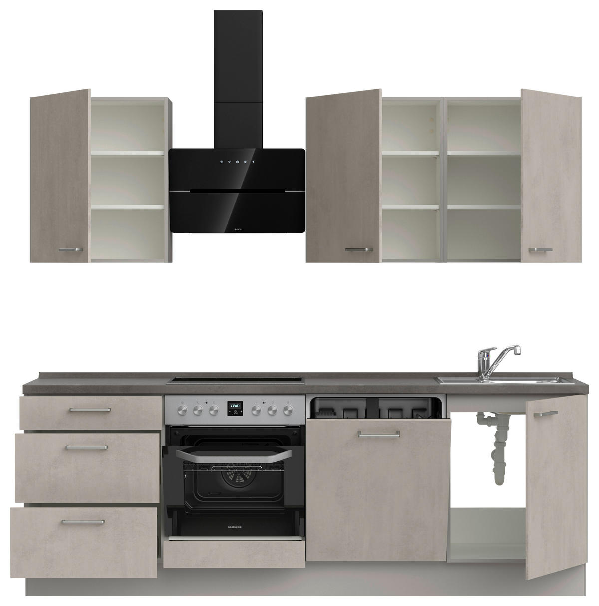 KÜCHENBLOCK 240 cm   in Grau, Schieferfarben  - Schieferfarben/Edelstahlfarben, MODERN, Holzwerkstoff/Metall (240cm) - Nobilia