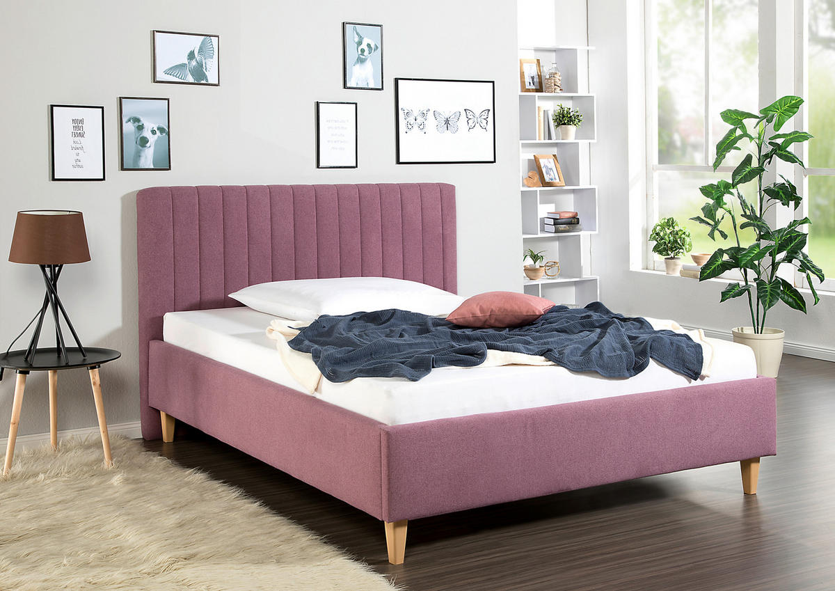 POLSTERBETT 140/200 cm,  in Beere,  - Beere/Naturfarben, MODERN, Holz/Textil (140/200cm) - Livetastic