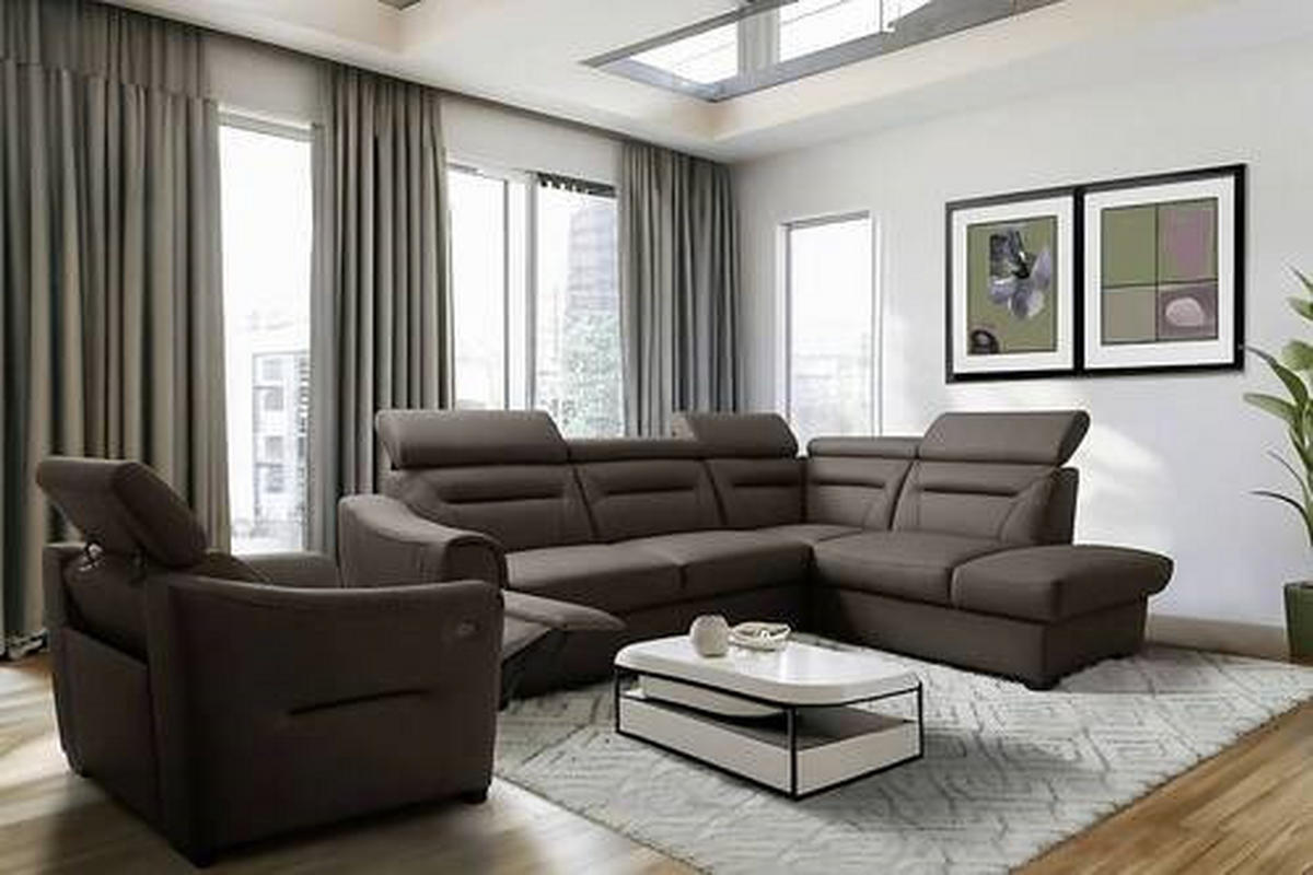 ECKSOFA  in Lederlook Echtleder Dunkelbraun  - Wengefarben/Dunkelbraun, Design, Leder/Holz (212/260cm) - Celina Home