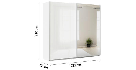 SCHWEBETÜRENSCHRANK  in Weiß  - Alufarben/Weiß, KONVENTIONELL, Glas/Holzwerkstoff (225/210/62cm) - Xora
