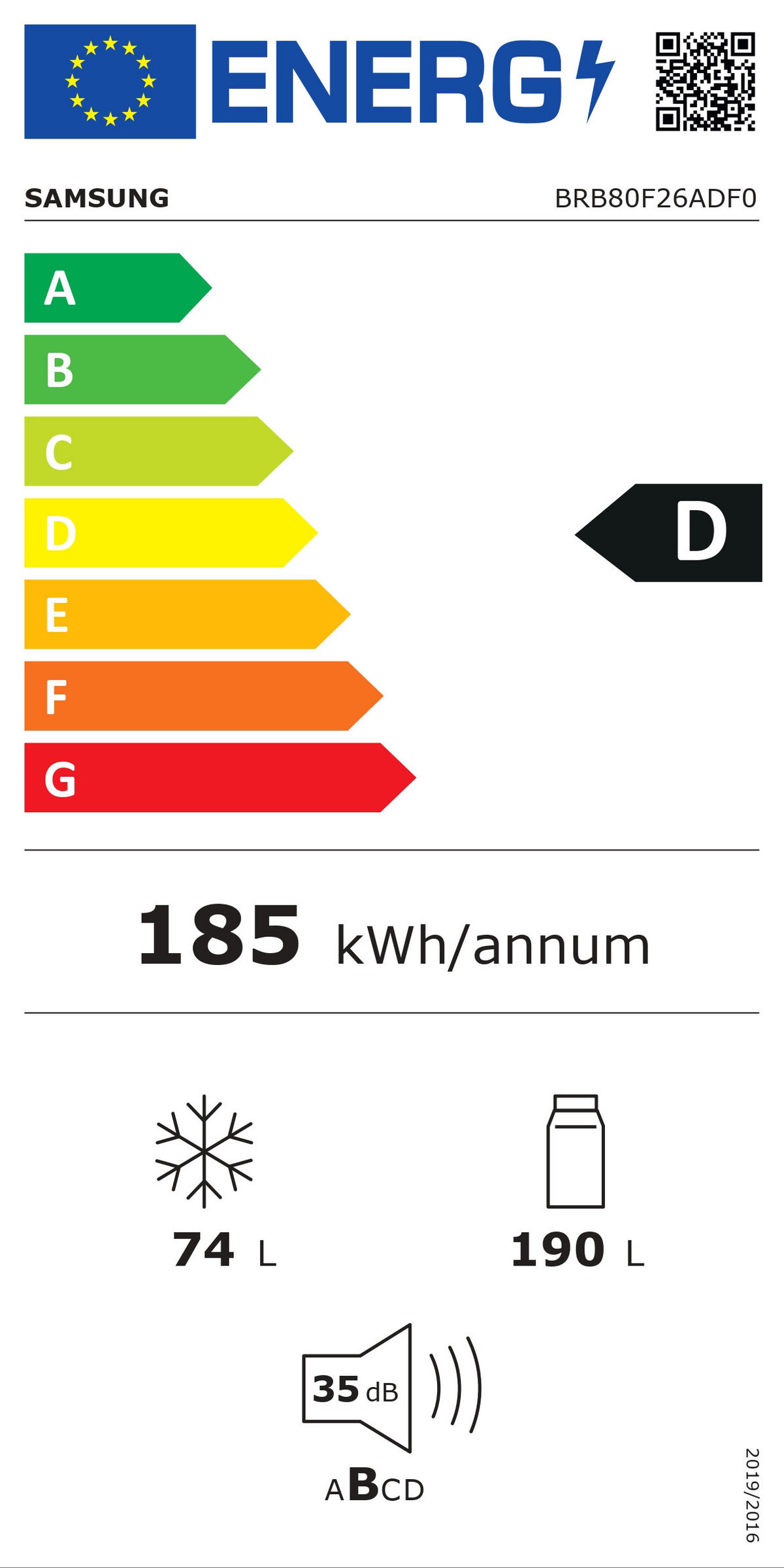 KÜHL-GEFRIER-KOMBINATION 54,0/177,5/55,0 cm BRB80F26ADF0EF  - Weiß, Basics, Glas/Kunststoff (54,0/177,5/55,0cm) - Samsung