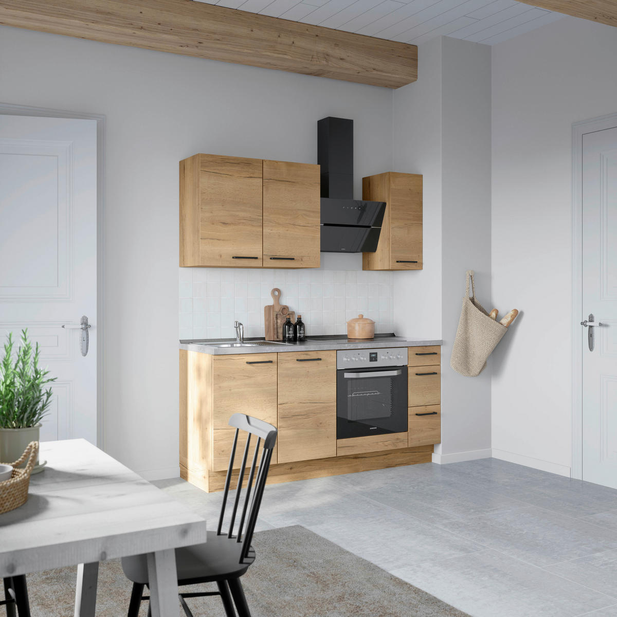 KÜCHENLEERBLOCK 180 cm   in Eichefarben, Schieferfarben  - Schieferfarben/Eichefarben, MODERN, Holzwerkstoff/Metall (180cm) - Nobilia