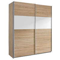 SCHWEBETÜRENSCHRANK in Weiss, Sonoma Eiche  - Weiss/Alufarben, Design, Holzwerkstoff/Metall (181/210/62cm) - Carryhome