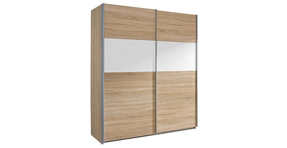 SCHWEBETÜRENSCHRANK 181/210/62 cm 2-türig Weiß, Sonoma Eiche - Alufarben/Weiß, Design, Holzwerkstoff/Metall (181/210/62cm) - Carryhome