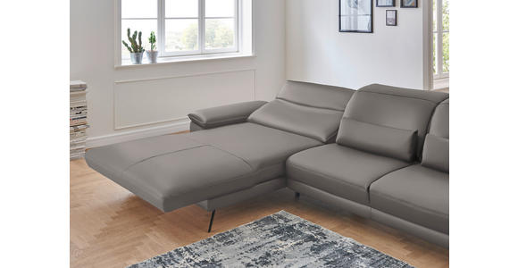 ECKSOFA in Echtleder Grau  - Schwarz/Grau, Design, Leder/Metall (193/328cm) - Dieter Knoll