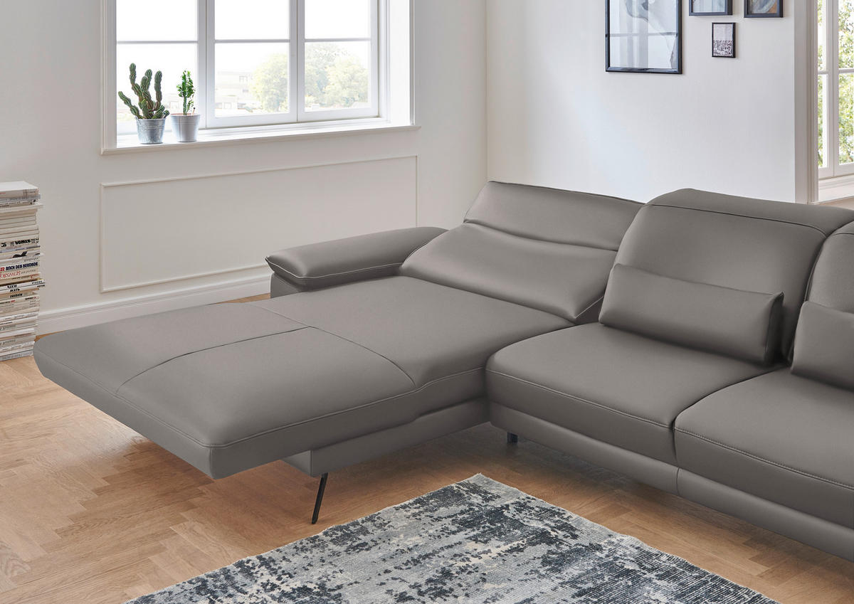 ECKSOFA in Echtleder Grau  - Schwarz/Grau, Design, Leder/Metall (193/328cm) - Dieter Knoll