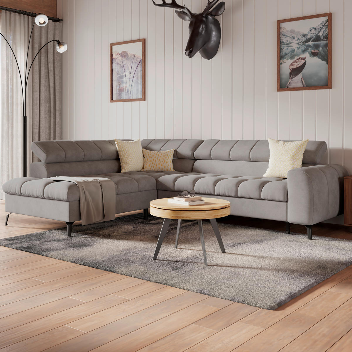 ECKSOFA Graublau  - Graublau/Schwarz, Trend, Kunststoff/Textil (203/261cm) - Livetastic