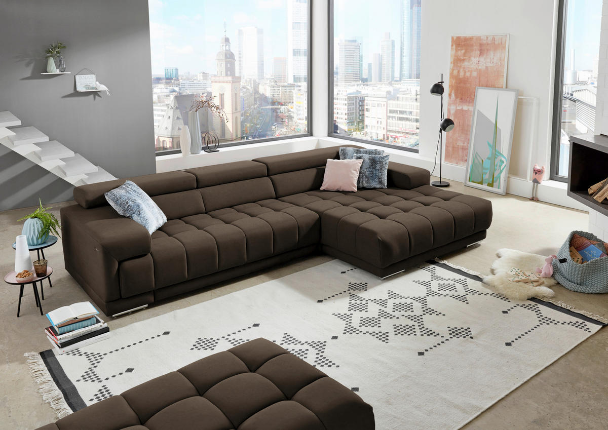 ECKSOFA Mikrofaser Braun  - Silberfarben/Braun, Design, Textil/Metall (335/190cm) - Beldomo Speed