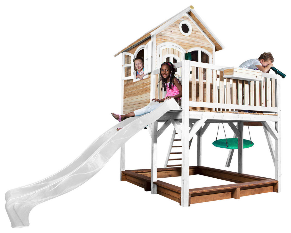 SPIELTURM 613/291/277 cm  - Braun/Weiß, KONVENTIONELL, Holz (613/291/277cm) - Ambia Garden