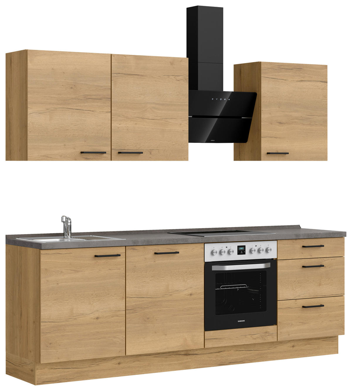 KÜCHENBLOCK 240 cm   in Eichefarben, Schieferfarben  - Schieferfarben/Eichefarben, MODERN, Holzwerkstoff/Metall (240cm) - Nobilia