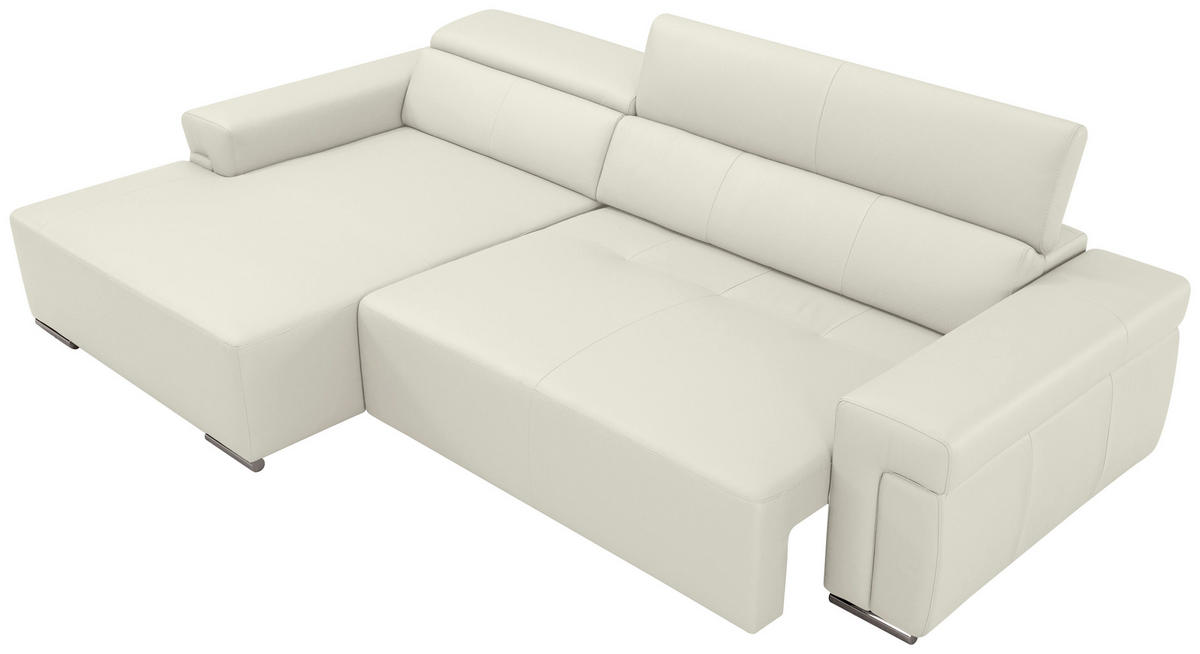 Ecksofa inkl. Funktion DUA Weiß Echtleder  - Chromfarben/Weiß, Design, Leder/Metall (170/293cm) - Novel
