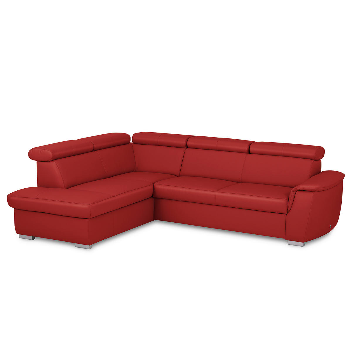 WOHNLANDSCHAFT Rot Kombination Echtleder/Lederlook Bettkasten, Schlaffunktion, Rücken echt, Armteilverstellung, Kopfteilverstellung  - Rot, Leder/Metall (211/262cm) - Celina Home