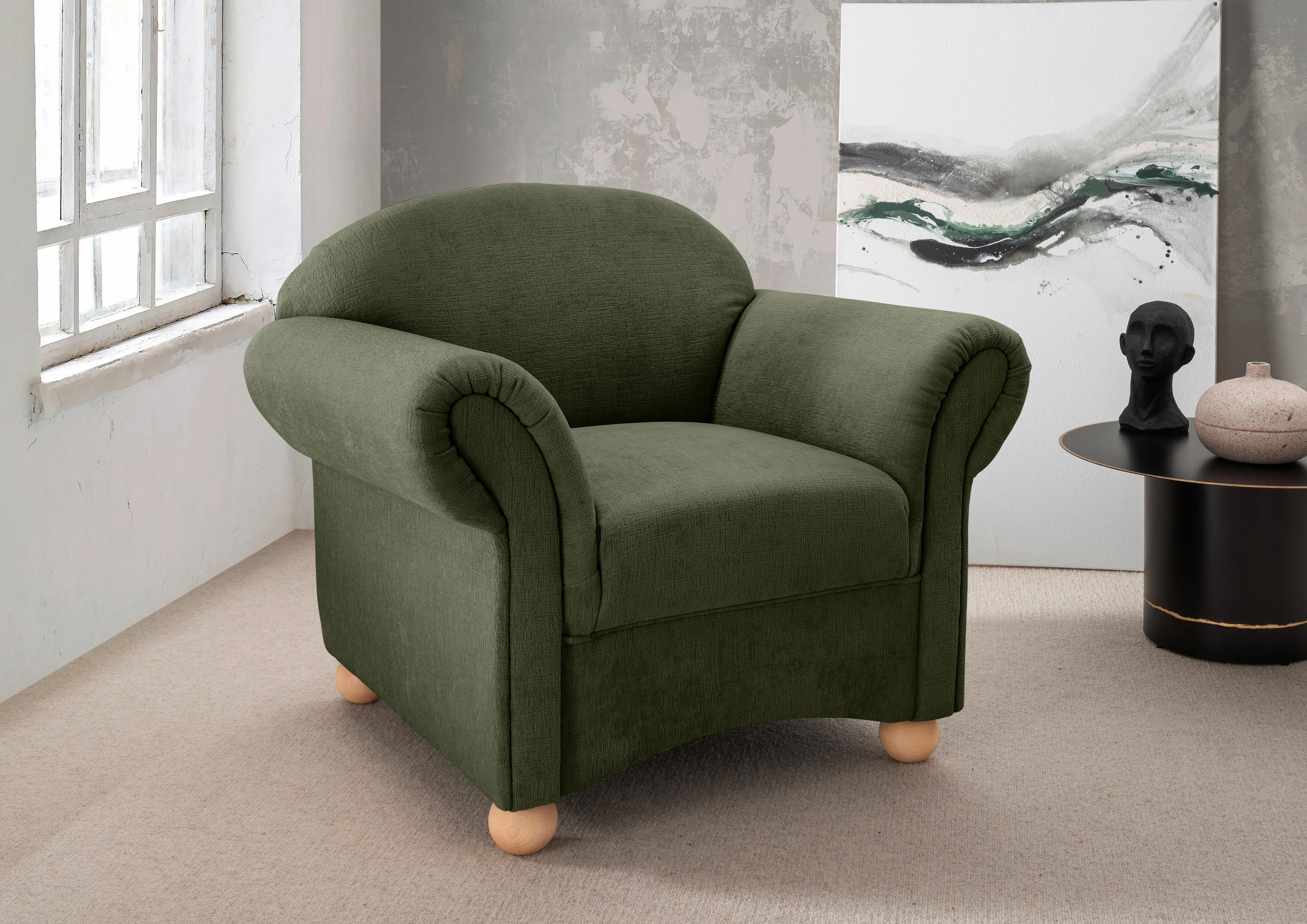 SESSEL in Mikrofaser Grün  - Wildeiche/Grün, Konventionell, Holz/Textil (90/84/80cm) - Livetastic