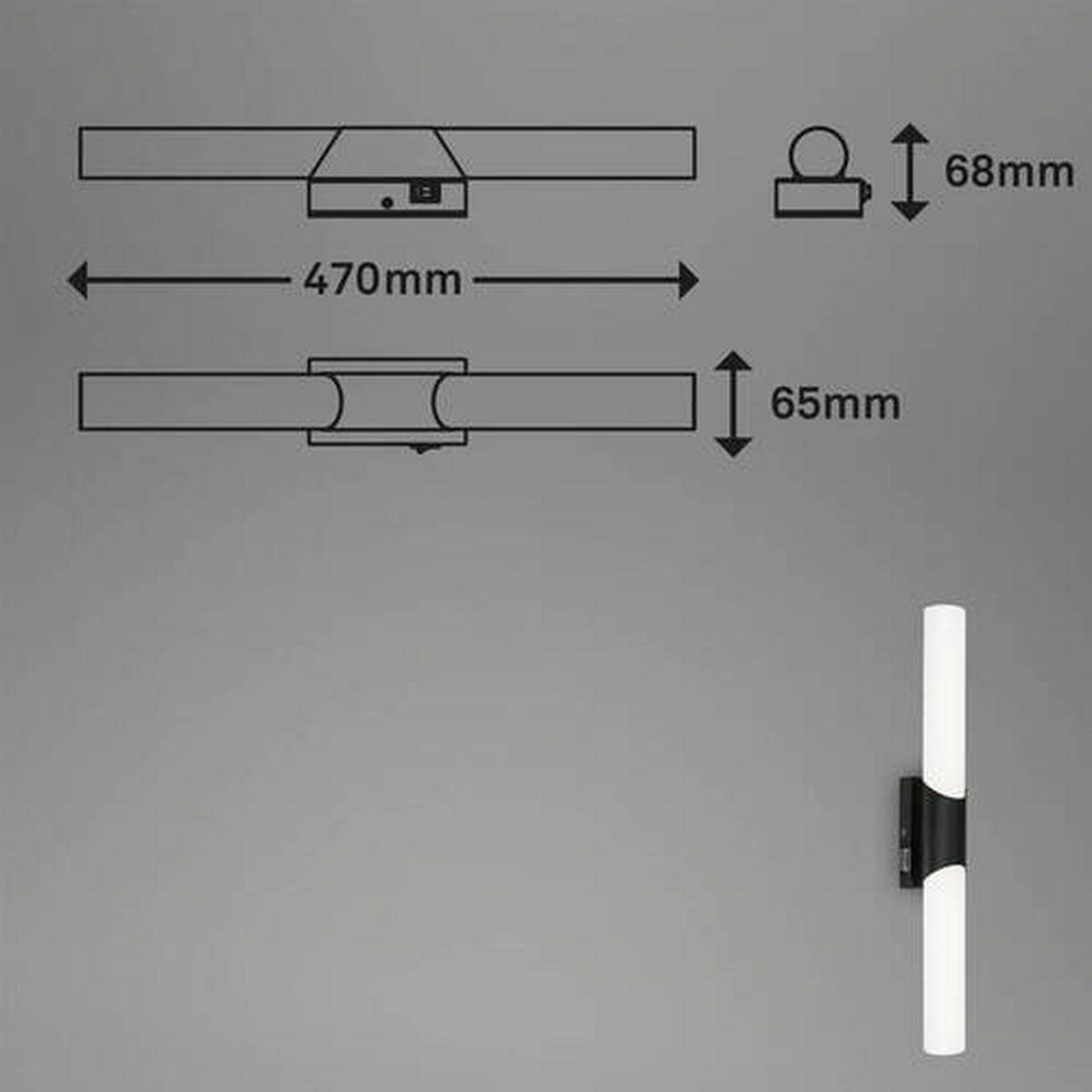 KUPAONSKA SVJETILJKA ZIDNA Klak  - crna, Basics, metal/plastika (47/6,5cm)