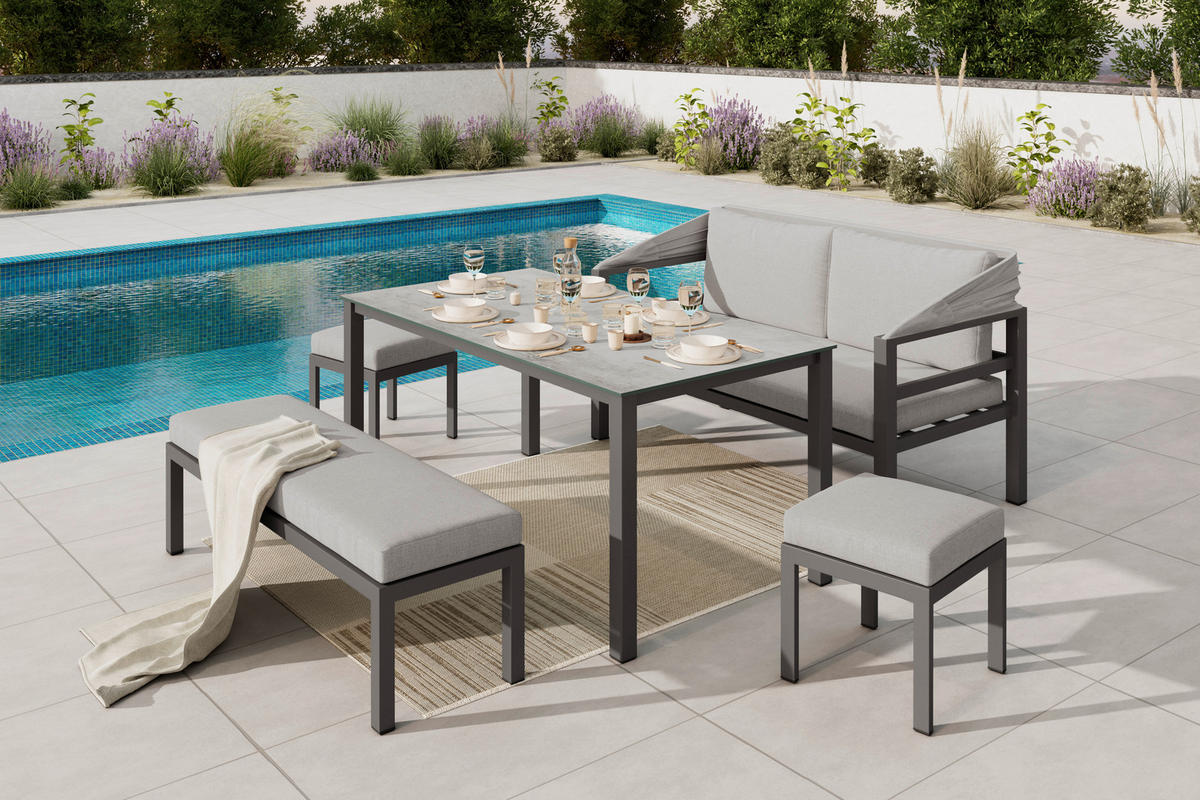 DINING-LOUNGESET  5-teilig  - Anthrazit/Grau, Modern, Glas/Textil - Ambia Garden