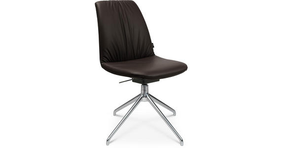 STUHL in Aluminium Echtleder pigmentiert Metall, Leder - Dunkelbraun/Alufarben, Design, Leder/Metall (46/81,5-84,5/55cm) - Johann Jakob