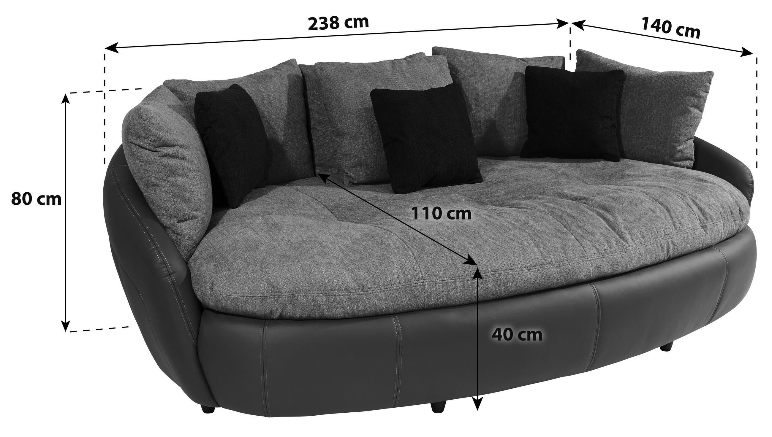 MEGASOFA Lederlook, Mikrofaser Grau, Weiß  - Schwarz/Weiß, LIFESTYLE, Textil (238/80/140cm) - MID.YOU