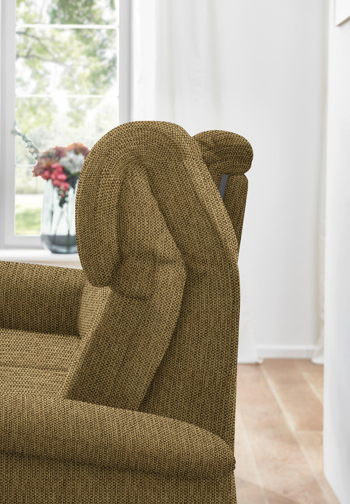 TRAPEZSOFA in Flachgewebe Messingfarben  - Messingfarben/Schwarz, Konventionell, Textil/Metall (219/107/97cm) - Pure Home Comfort