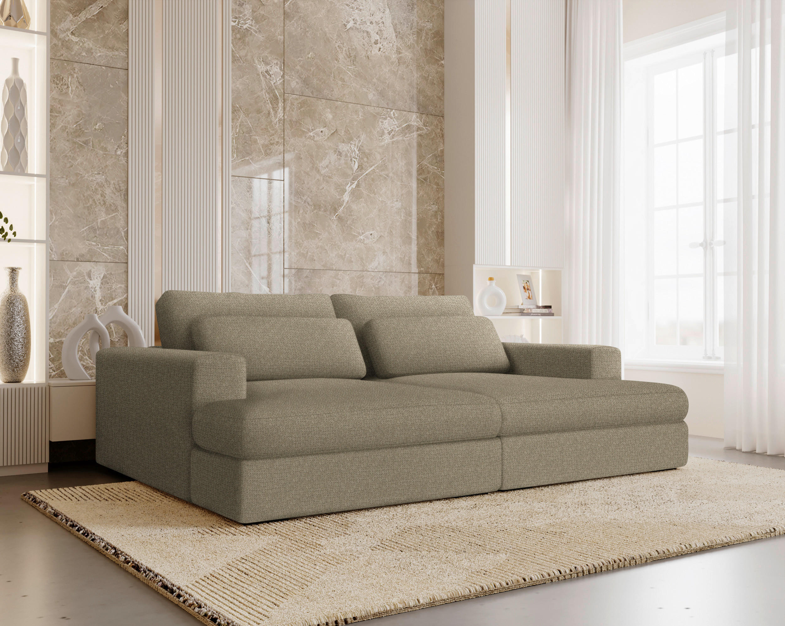 BIGSOFA in Chenille Taupe  - Taupe/Schwarz, Design, Textil (223/80/158cm) - Lomoco